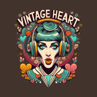 Vintage Heart Girl Illustration T-Shirt