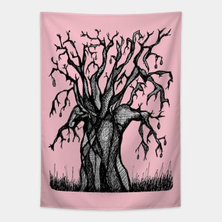 Pink Baobab Artistic Line Drawing Tapestry