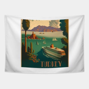 Turkey Coastline Vintage Travel Art Poster Tapestry