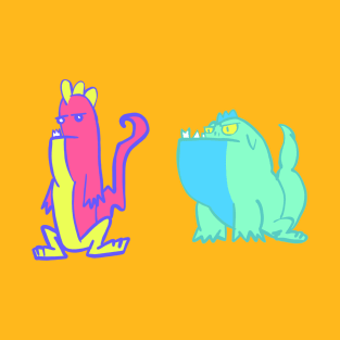 Dino Duo: Pink, Yellow, Blue, and Turquoise Dinosaurs T-Shirt