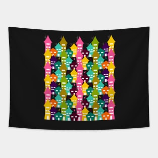 Colorful houses and cats Tapestry