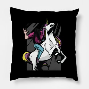 Metalhead Riding Unicorn Pillow