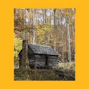 Smoky Mountain Rural Rustic Cabin Autumn View T-Shirt