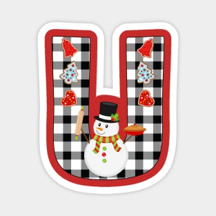 BW Buffalo Checks Pattern Monogram U | Snowman Magnet