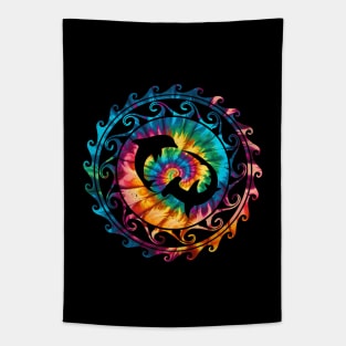 Hammerhead Shark Dolphin Rainbow Tie Dye Tapestry