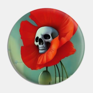 Cool Skull and Pretty Flowers Poppies Pin