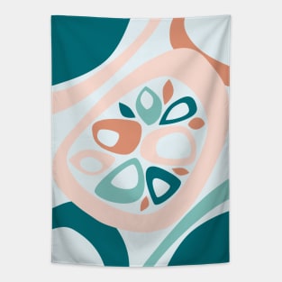 Mid Century Modern Abstract Shapes Teal, Peach, Orange Tapestry