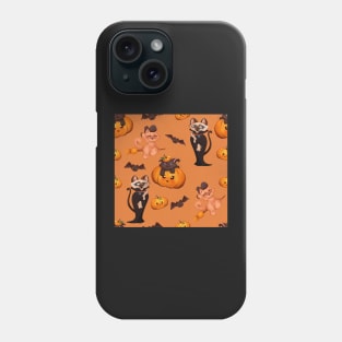 spooky halloween pattern with dracula light orange Phone Case