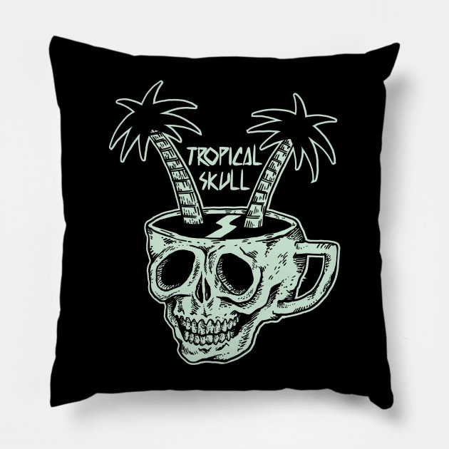 Tropical Skull Pillow by cesarcartum