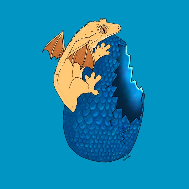 Crested Gecko Dragon with Blue Egg by EcoElsa