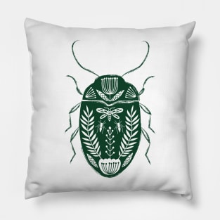 Folk beetle dark green Pillow