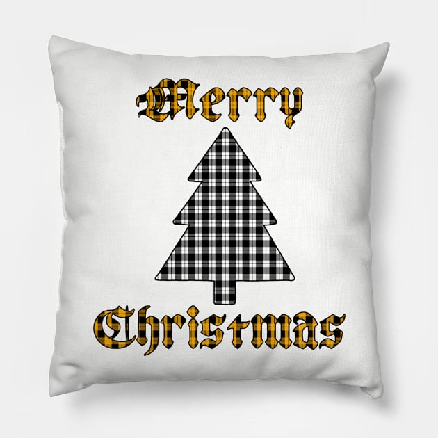 White & Gold Merry Christmas Plaid Pillow by Aeriskate