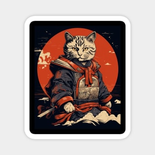 Japanese art Cat Ninja ukiyo-e Anime Stye Samurai Cat Magnet