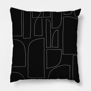 white outlined shapes on black Pillow