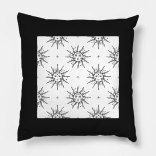 Vintage black sun on white bkg Pillow