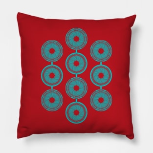 Turquoise and vermilion flower Pillow