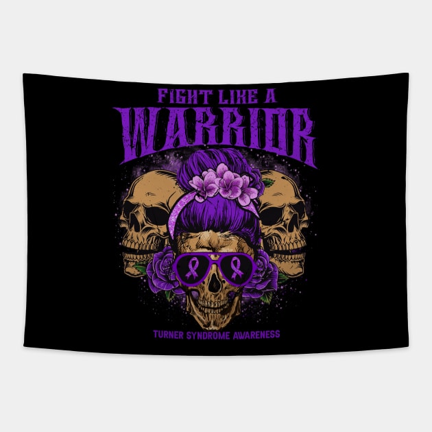 Turner Syndrome awareness Skull Messy Bun Floral Fight Like Turner Syndrome warrior gift for survivor Tapestry by Paula Tomberlin