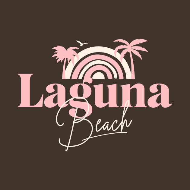 Laguna Beach Vintage Half Sunset Tee with Pink Palm Trees and Script Font by Christmas Clatter
