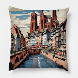 Strasbourg France Vintage Poster Tourism Pillow