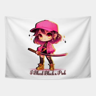 Chibi Samurai Girl Bleed Black n Pink Tapestry