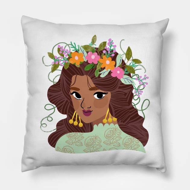 January Crown of Flowers II Pillow by tabithabianca