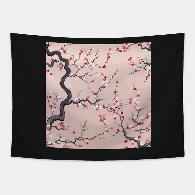 Sakura cherry blossom painting Tapestry by LittleNippon