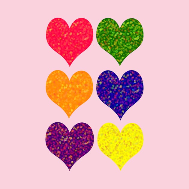 Six Hearts in Red Green Orange Blue Purple Yellow by Klssaginaw