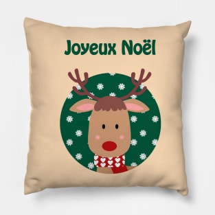 Joyeux Noel - Merry Christmas reindeer wishes (French) Pillow