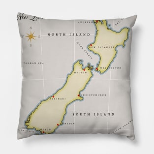 Illustrated Map Of New Zealand Pillow