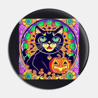 Smiling Halloween Black Cat Pin