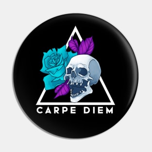 Skull Blue Flower Carpe Diem Pin