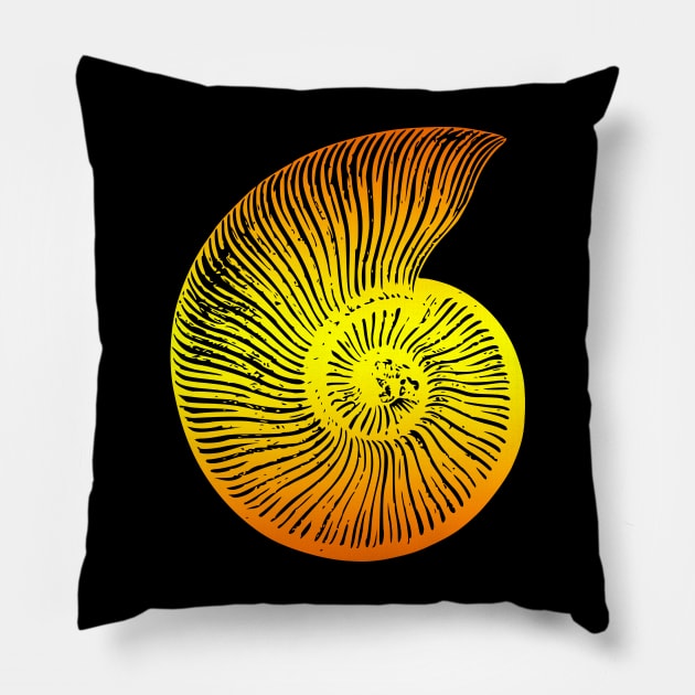 Ammonite Yellow Orange Fossil Design Pillow by Terra Fossil Merch