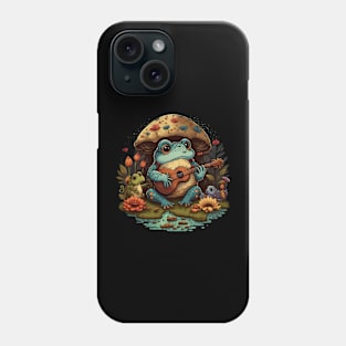 Cottagecore aesthetic cute frog playing ukelele on Mushroom Phone Case