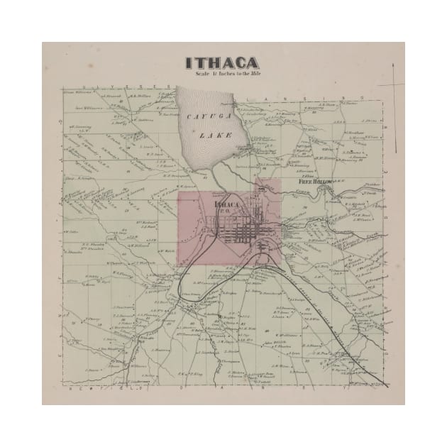 Vintage Ithaca NY Map (1866) by Bravuramedia