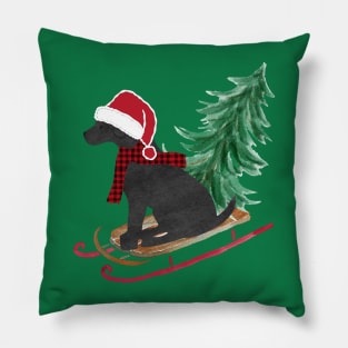 Black Lab Christmas Sled Pillow