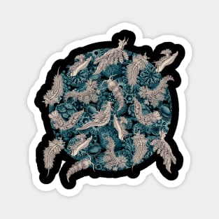 Ernst Haeckel Blue Hued Nudibranch on Cerulean Sea Squirts Magnet