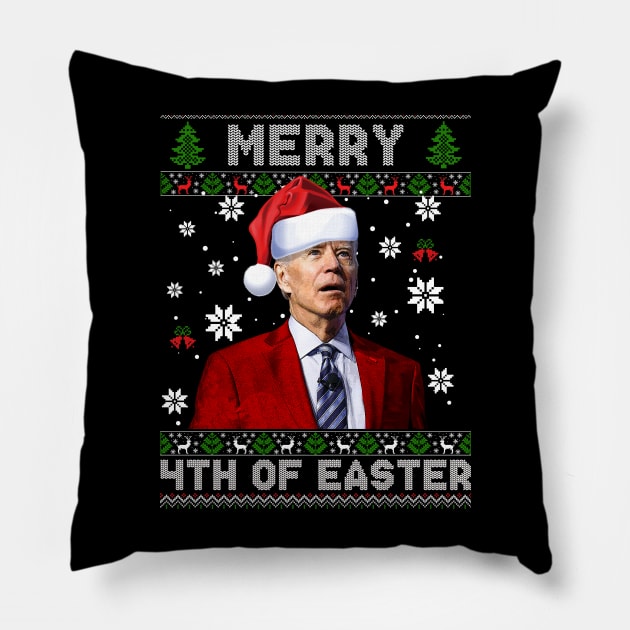 Merry 4th Of Easter Funny Joe Biden Christmas Ugly Sweater Pillow by petemphasis