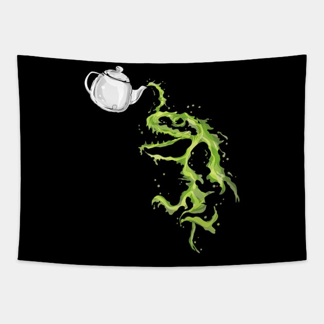 Tea-Rex T-Rex Tea Teapot Pouring Drawing Tapestry by SinBle