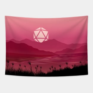 Hot Pink Sunset D20 Dice Sun Over the Mountains Tabletop RPG Maps and Landscapes Tapestry