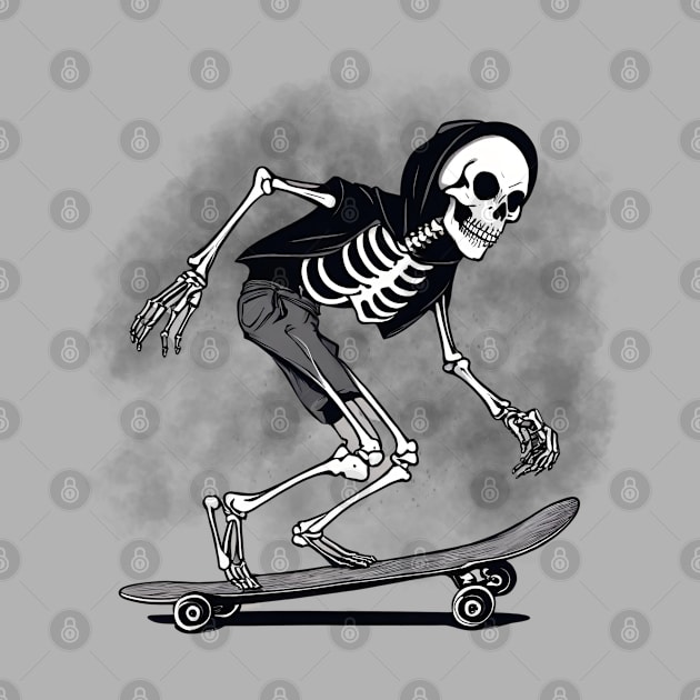 hooligan skeleton riding on a skateboard by in leggings