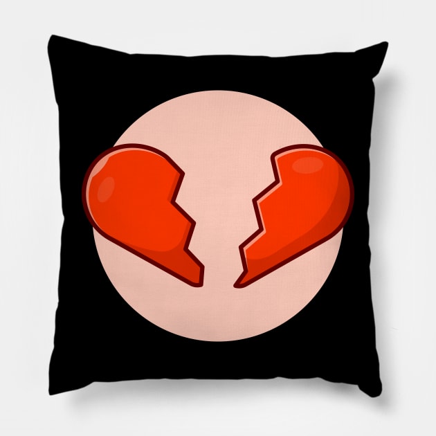 Broken Heart Cartoon Vector Icon Illustration Pillow by Catalyst Labs