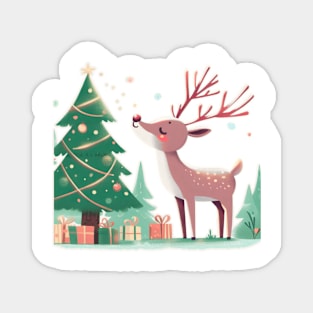 Reindeer Enjoying Their Christmas Tree - White Background Magnet