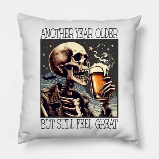 Birthday Mens Beer Drinking Skeleton Pillow