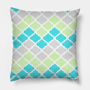 Quatrefoil Chevron Grey Mint Turquoise Blue Pillow