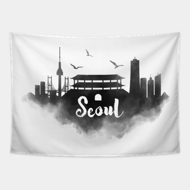 Seoul watercolor Tapestry by kursatunsal