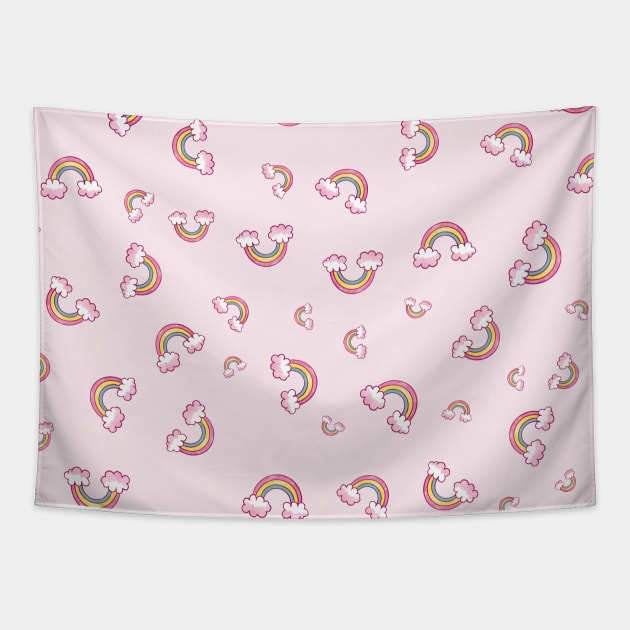 Pink Smile Rainbow and Clouds Tapestry by Islanr