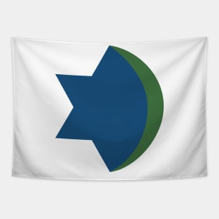 Combination of Star of David with Crescent religious symbols in flat design icon Tapestry