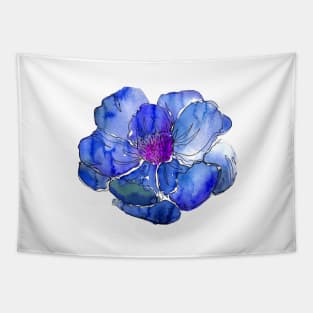 Watercolor peonies pink spring girly blue Tapestry