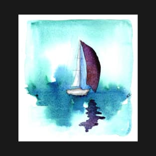 Purple sail on a smooth sea T-Shirt