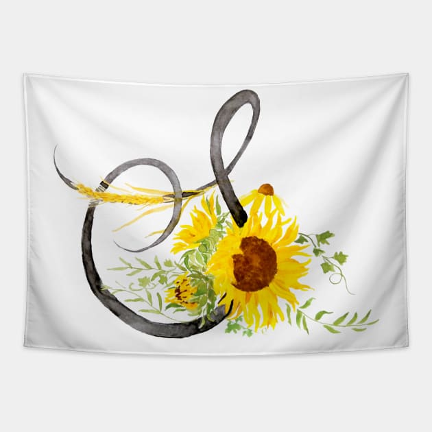 letter S calligraphy sunflower watercolor Tapestry by colorandcolor